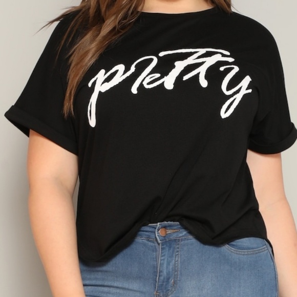 SHEIN Tops - SHEIN Plus Size Letter Print Tee PRETTY